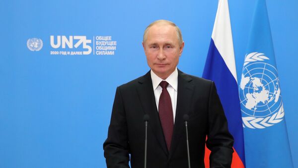 Выступление президента РФ В. Путина с видеообращением на 75-й сессии Генассамблеи ООН - Sputnik Абхазия
