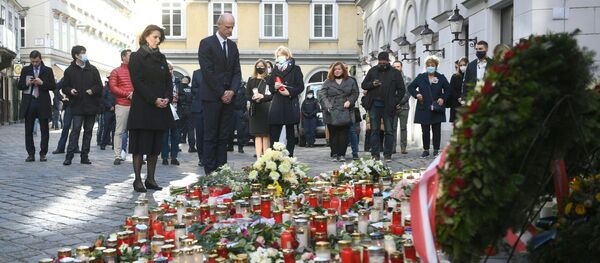 Каролина Эдтстадлер (слева), министр по делам ЕС и конституции в канцелярии Австрии, и министр иностранных дел Нидерландов Стеф Блок стоят перед импровизированным мемориалом из свечей и цветов на месте теракта в Вене 5 ноября 2020 г. - Австрия Каролина Эдтстадлер (слева), министр по делам ЕС и конституции в канцелярии Австрии, и министр иностранных дел Нидерландов Стеф Блок стоят перед импровизированным мемориалом из свечей и цветов на месте теракта в Вене 5 ноября 2020 г. - Австрия - Sputnik Абхазия