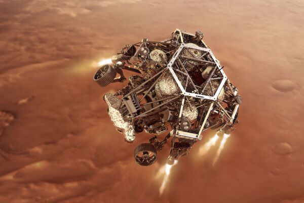 Марсоход Perseverance запускает двигатели ступени спуска по мере приближения к поверхности Марса - Sputnik Абхазия