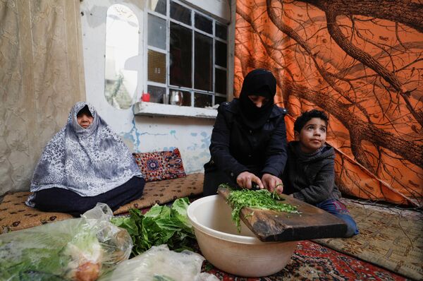 Сирийская женщина готовит еду для семьи в Думе, пригороде Дамаска, Сирия - Sputnik Абхазия