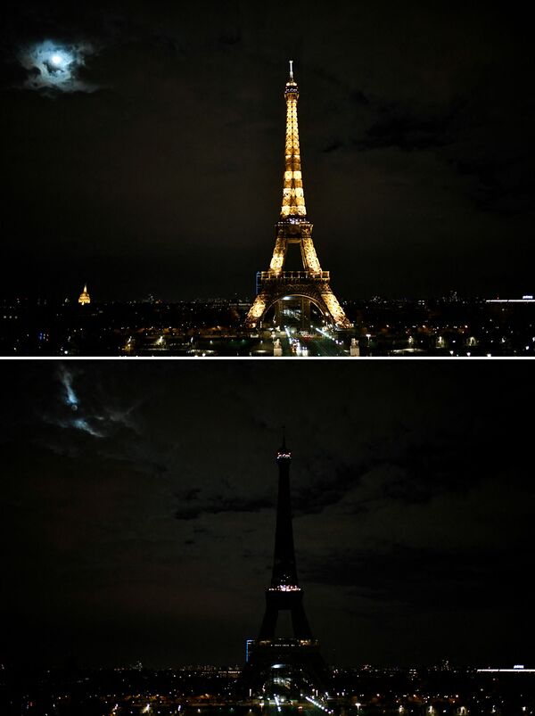 Фотографии до и после акции Час Земли в Париже  - Sputnik Абхазия