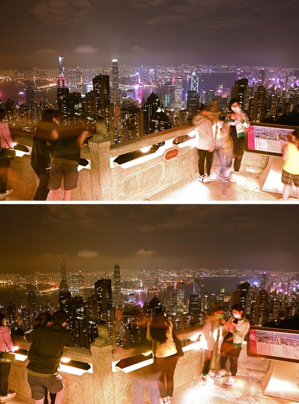 Фотографии до и после акции Час Земли в Гонконге - Sputnik Абхазия