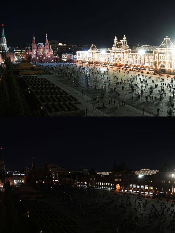 Фотографии до и после акции Час Земли в Москве  - Sputnik Абхазия