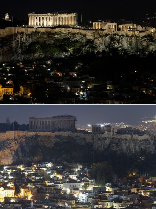 Фотографии до и после акции Час Земли в Афинах  - Sputnik Абхазия