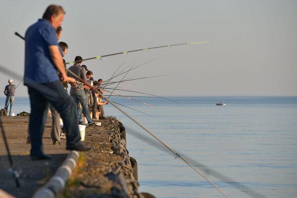 Рыбаки в ожидании удачи на сухумском причале. - Sputnik Абхазия