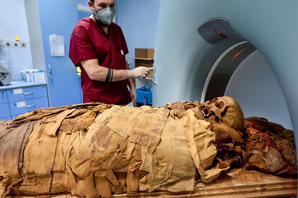 Ученый во время сканирования египетской мумии в Милане  - Sputnik Абхазия