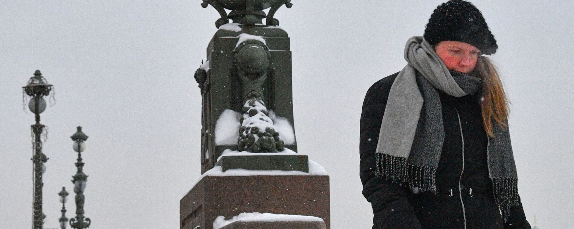 Женщина на Троицком мосту в снегопад в Санкт-Петербурге - Sputnik Аҧсны, 1920, 24.01.2022
