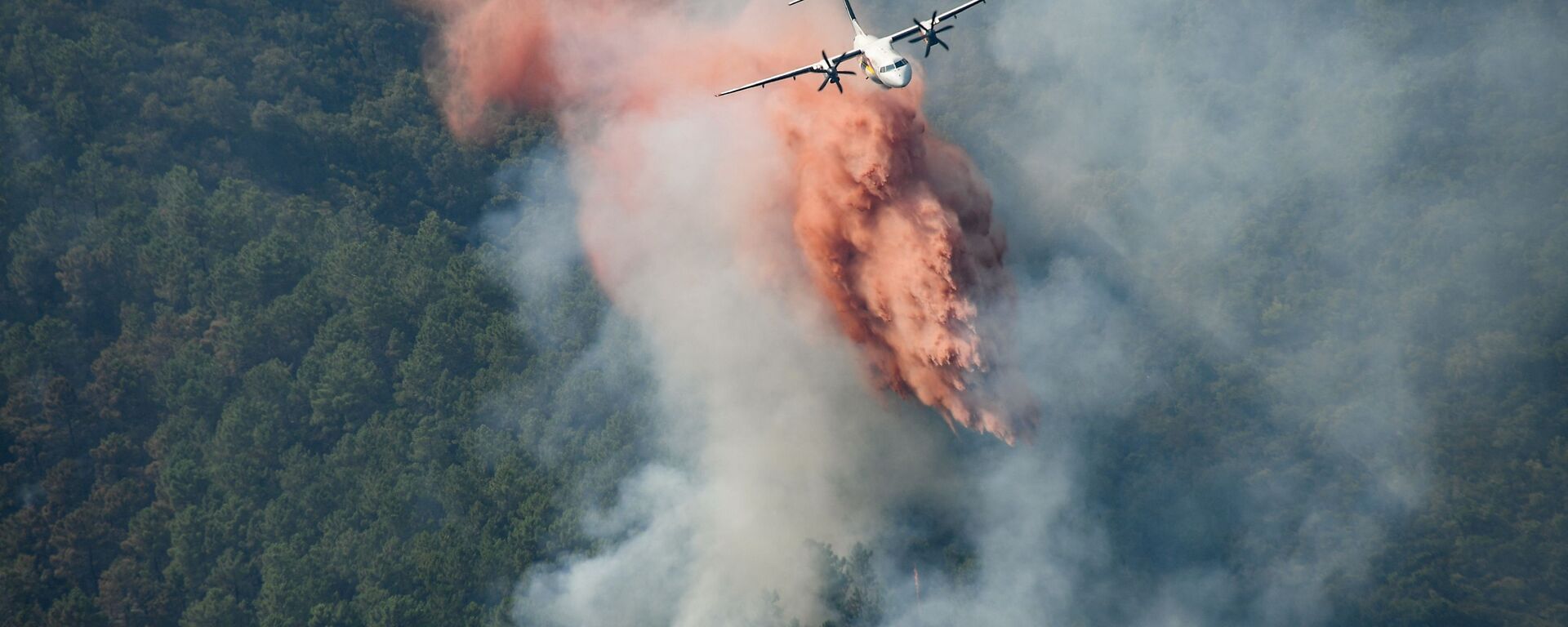 Самолет сбрасывает огнезащитный состав на дымящийся лесной пожар на склоне холма в департаменте Вар, Франция - Sputnik Абхазия, 1920, 30.08.2023