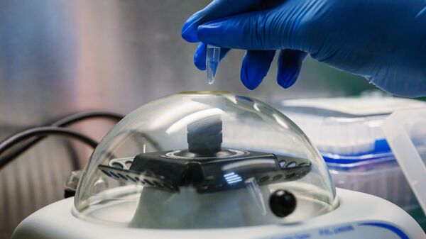 Сотрудник Диагностического центра лабораторных исследований Депздрава Москвы загружает образцы в лабораторную центрифугу - Sputnik Аҧсны