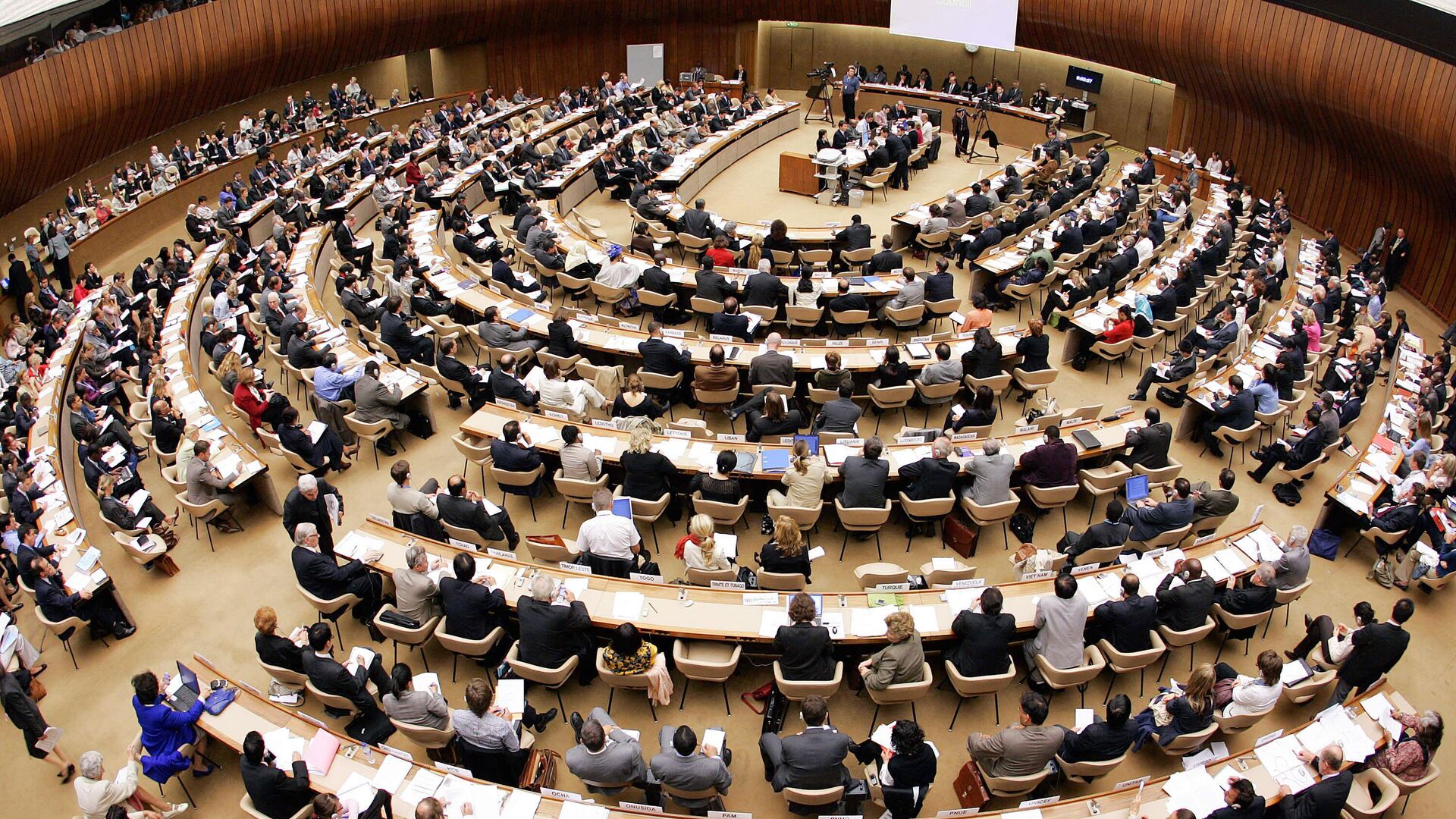 Зал заседаний, где проходит вторая сессия Совета по правам человека - Sputnik Абхазия, 1920, 07.04.2022
