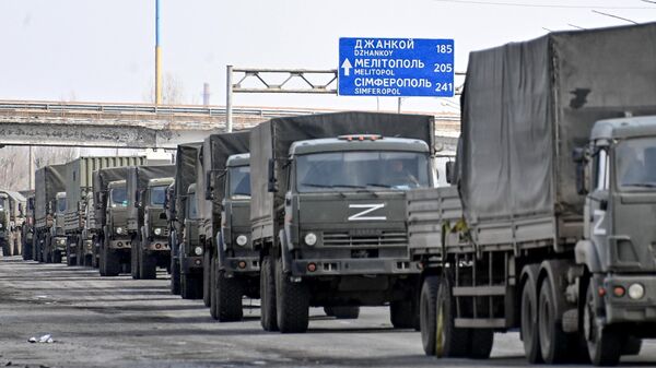 Колонна российской военной техники на шоссе в окрестностях Херсона. - Sputnik Абхазия