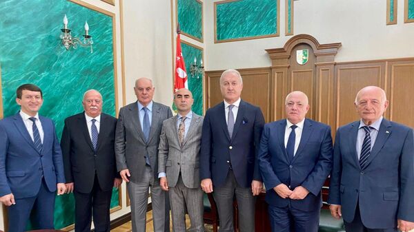 Президент Абхазии Аслан Бжания встретился с представителями  Федерации Абхазских культурных центров в Турции - Sputnik Абхазия