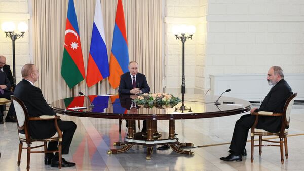 Трёхсторонние переговоры президента РФ, президента Азербайджана и премьер-министра Армении - Sputnik Абхазия