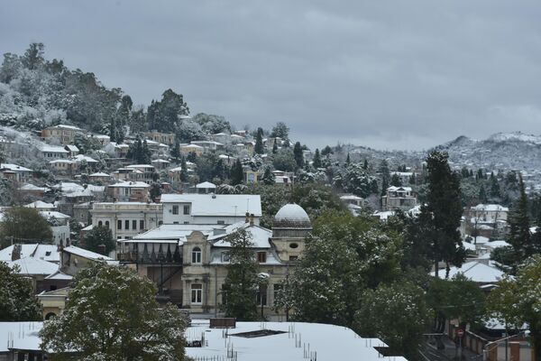 Так выглядит зимняя сказка в Сухуме – дома и деревья оделись в белые &quot;шубки&quot;. - Sputnik Абхазия