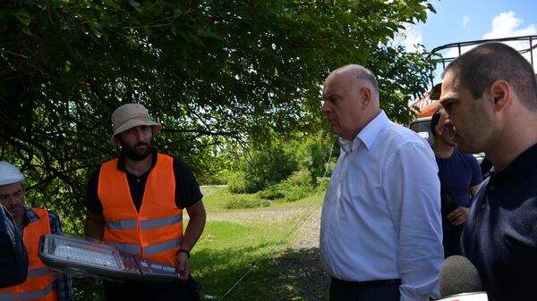 Аслан Бжания инспектирует работы по освещению трассы в Очамчырском районе  - Sputnik Абхазия