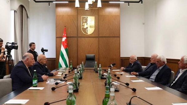 Аслан Бжания обсудил взаимодействие с соотечественниками в Турции с Вадимом Харазия - Sputnik Абхазия