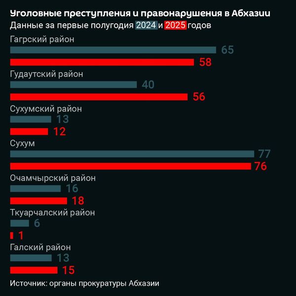 Более 230 уголовных преступлений зафиксировали в Абхазии в первом полугодии 2025 года, следует из данных органов прокуратуры - Sputnik Абхазия