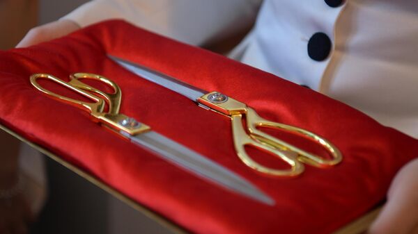 Владимир Делба и Виталий Джения перерезают красную ленту в честь открытия ЦВЗ в Сухуме - Sputnik Абхазия