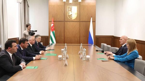 Президент Абхазии Бадра Гунба встретился с сенатором РФ, трехкратным Олимпийским чемпионом Александром Карелиным и депутатом Госдумы Светланой Журовой - Sputnik Абхазия