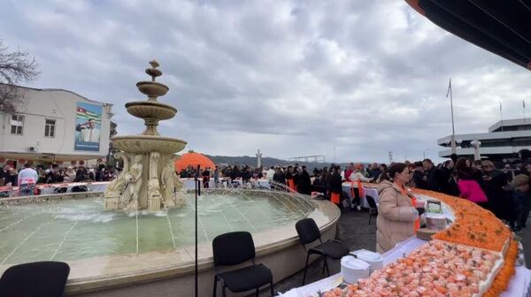 Мандариновый торт длиной 54 метра представили на площади Багапша в Сухуме. - Sputnik Абхазия