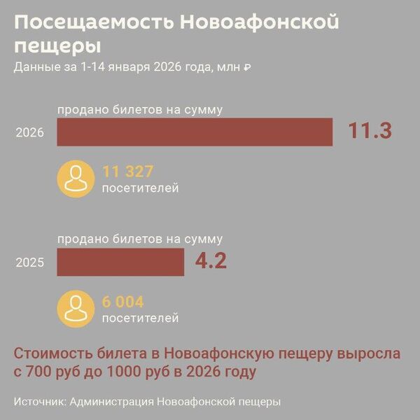 Более 11 тысяч человек посетили Новоафонскую пещеру за первые недели 2026 года - Sputnik Абхазия