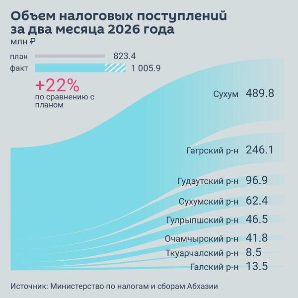 Объем налоговых поступлений в Абхазии за два месяца 2026 года превысил плановые показатели на 22% - Sputnik Абхазия