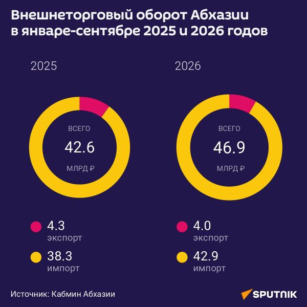 Внешнеторговый оборот Абхазии в январе-сентябре 2026 года - Sputnik Абхазия