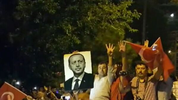 Жители Стамбула вышли с портретом Эрдогана на акцию против военного переворота - Sputnik Абхазия