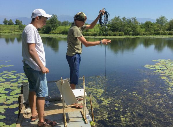 Экологи делают замеры  на озере Бабейсыр в Очамчырском раойне - Sputnik Абхазия