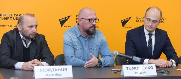 Апресс-конференциа иалахәын Иракли Хынҭәба, Андреи Тимошенко, Џьамбул Жорданиа - Sputnik Аҧсны