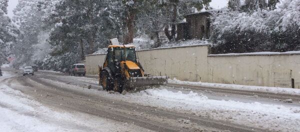Коммунальные службы расчищают трассу в Сухуме Коммунальные службы расчищают трассу в Сухуме - Sputnik Абхазия