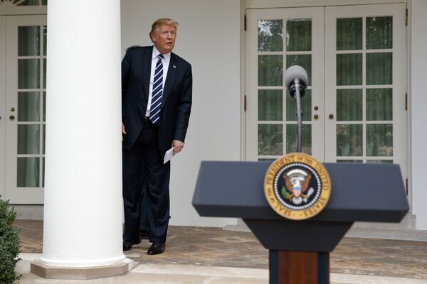 Президент США Дональд Трамп общается с журналистами в Розовом саду Белого дома в Вашингтоне - Sputnik Абхазия