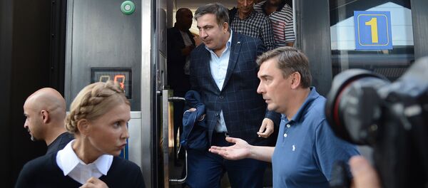 Экс-президент Грузии, бывший губернатор Одесской области Михаил Саакашвили на железнодорожном вокзале в польском Пшемышле - Sputnik Абхазия