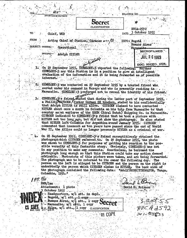 Вторая страница рассекреченного доклада ЦРУ, посвященного присутствию Гитлера в Колумбии Вторая страница рассекреченного доклада ЦРУ, посвященного присутствию Гитлера в Колумбии - Sputnik Абхазия