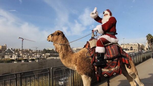 Санта-Клаус верхом на верблюде в Восточном Иерусалиме - Sputnik Абхазия