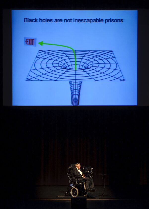 Британский ученый Стивен Хокинг во время лекции про Черные дыры в Техасе, США - Sputnik Абхазия