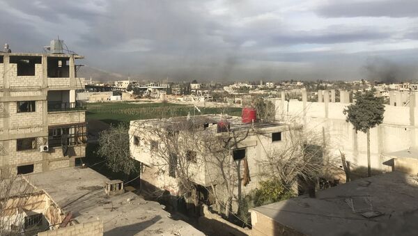 Дым, возникший в результате ударов сирийской армии по позициям Джебхат ан-Нусра (организация запрещена в РФ), в Восточной Гуте в пригороде Дамаска - Sputnik Абхазия