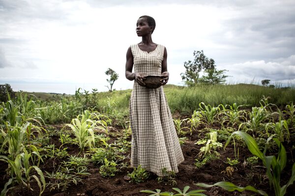 Женщина сеет семена в окрестностях временного лагеря для вынужденных переселенцев и репатриантов, Демократическая Республика Конго - Sputnik Абхазия