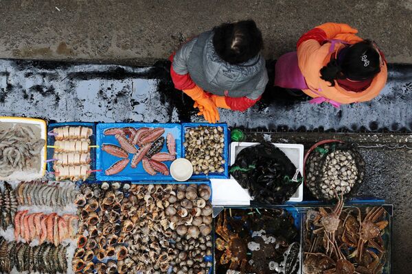 Прилавок с рыбой на рыбном рынке Норянджин в Сеуле - Sputnik Абхазия
