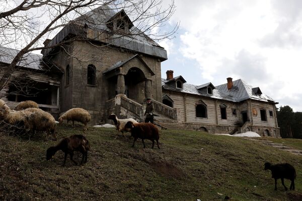 Пастух и стадо овец у старого здания в провинции Карс, Турция - Sputnik Абхазия