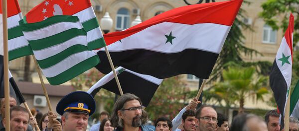 Митинг, посвященный признанию Абхазии Сирийской Арабской Республикой Митинг, посвященный признанию Абхазии Сирийской Арабской Республикой - Sputnik Абхазия