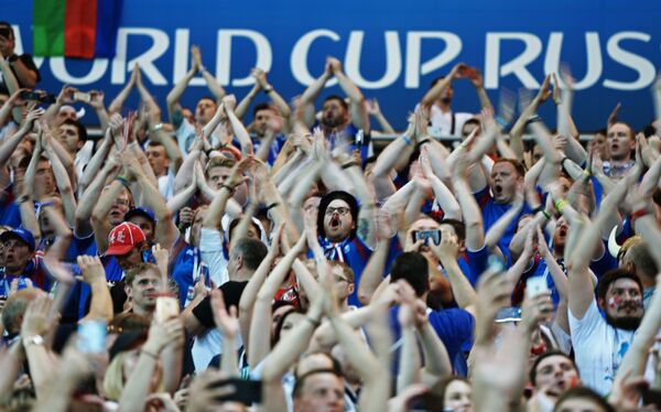 Болельщики сборной Исландии на матче группового этапа чемпионата мира по футболу между сборными Исландии и Хорватии - Sputnik Абхазия