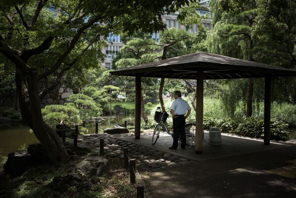 Мужчина отдыхает в тени парка во время аномальной жары в Токио - Sputnik Абхазия