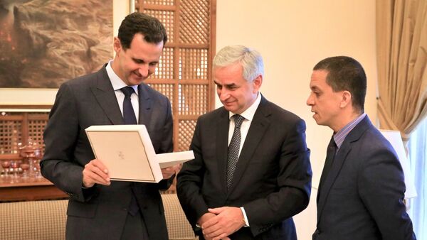 Встреча Президента Республики Абхазия Рауля Хаджимба и Президента Сирийской Арабской Республики Башара Асада в связи с завершением официального визита Президента Абхазии в Сирию - Sputnik Абхазия