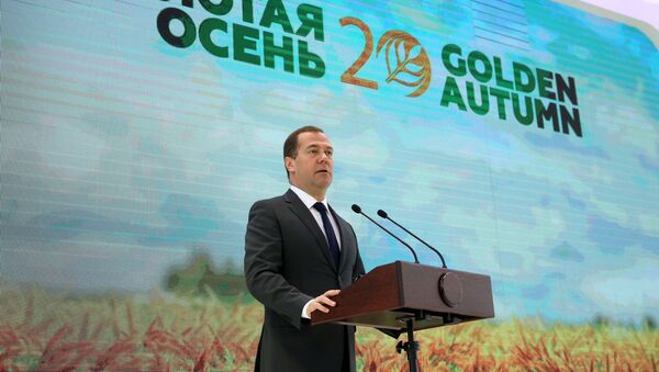 Премьер-министр РФ Д. Медведев на открытии 20-й агропромышленной выставки «Золотая осень» - Sputnik Абхазия