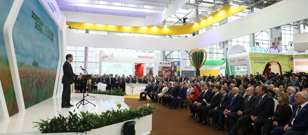 Премьер-министр РФ Д. Медведев на открытии 20-й агропромышленной выставки «Золотая осень» Премьер-министр РФ Д. Медведев на открытии 20-й агропромышленной выставки «Золотая осень» - Sputnik Аҧсны