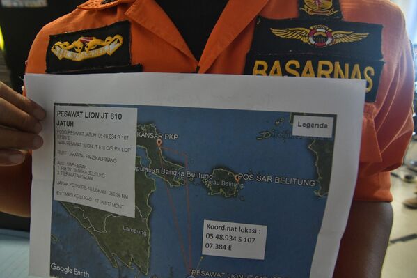 Карта, показывающая поисковую операцию на месте крушения самолета Lion Air flight JT 610 в Индонезии - Sputnik Абхазия