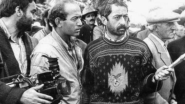 Оператор Анатолий Малания, журналисты Энвер Арджения и Отар Лакрба - Sputnik Аҧсны