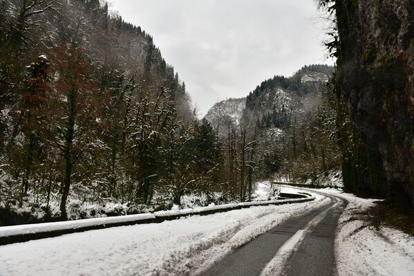 Зимние пейзажи по дороге на озеро Рица завораживают. Заснеженные горы как на ладони. - Sputnik Абхазия