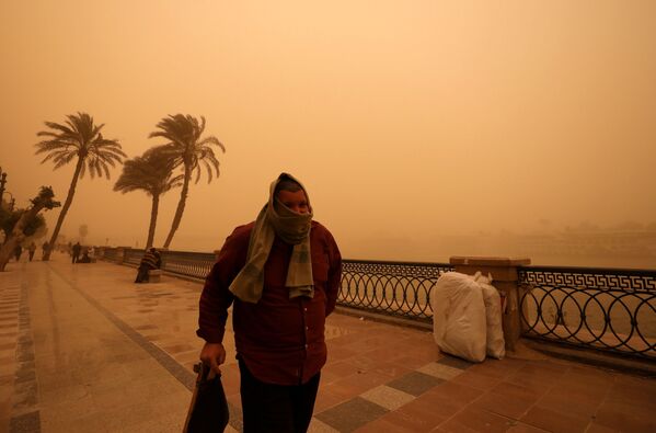 Мужчина на улице Каира во время песчаной бури - Sputnik Абхазия